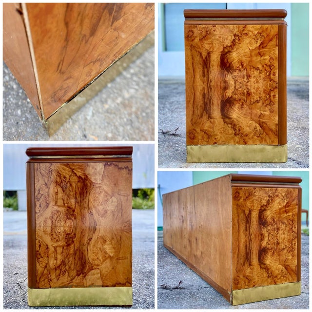 Credenza or Sideboard in Maple Root Burl + Brass Inlay | Late 20th Century in the Style of Stanley Jay Friedman for Brueton For Sale - Image 10 of 12