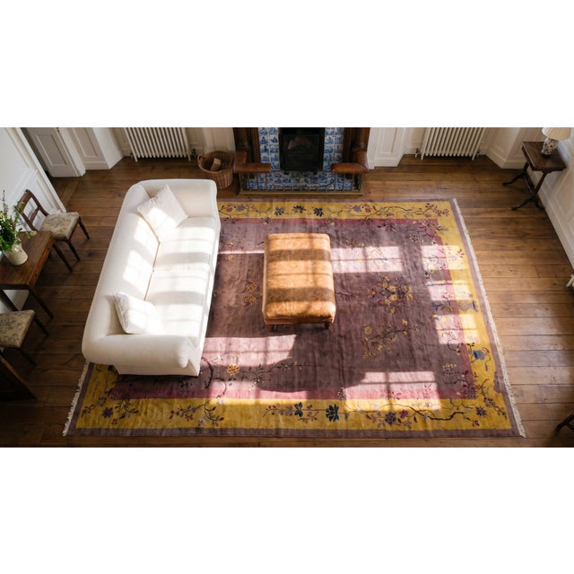 Mauve 1920s Mauve Floral Antique Chinese Art Deco Rug 9' 2" X 14' 4" Handknotted Wool Carpet For Sale - Image 8 of 8
