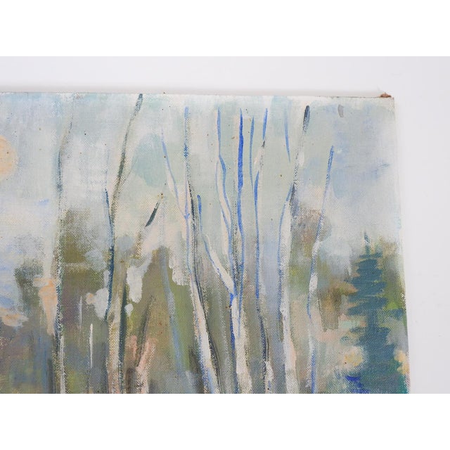 Mid 20th Century Mid 20th Century Impressionist Plein Air Birch Trees and Pond Landscape Painting For Sale - Image 5 of 7