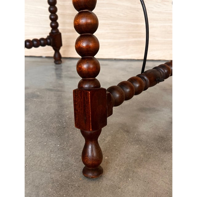 19th Spanish Side Table With Cared Turned Legs and Iron Stretcher For Sale - Image 11 of 11