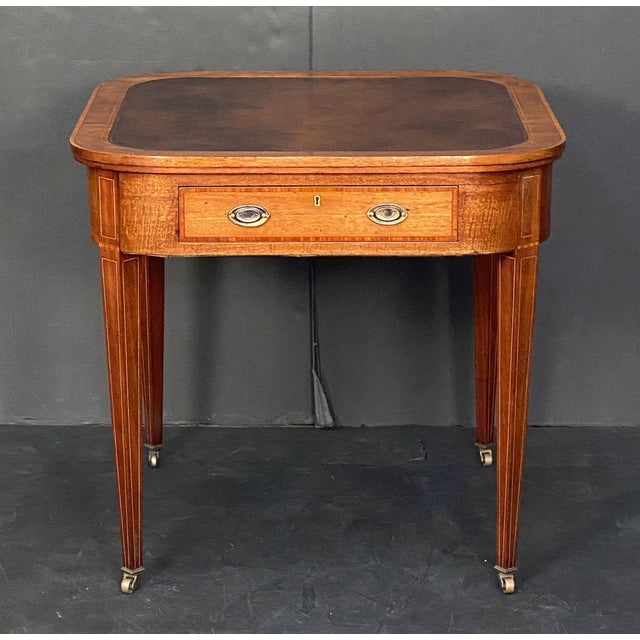 Early 20th Century English Square Top Writing Table or Desk of Mahogany With Embossed Leather Top For Sale - Image 5 of 12