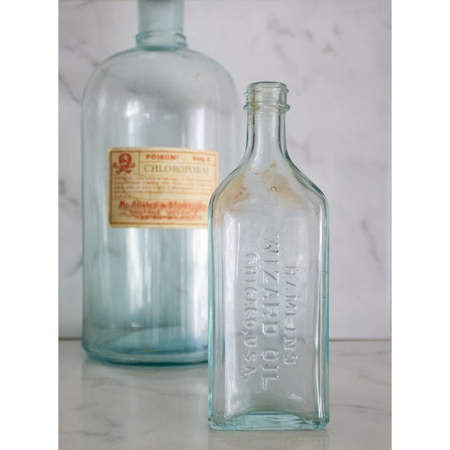 Wood Pair of American Antique Aqua Apothecary Bottles From Chicago and Lexington For Sale - Image 7 of 18