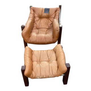 1960s Jean Gillon Exotic Brazilian Rosewood and Leather Lounge Chair and Ottoman - a Set of 2 For Sale