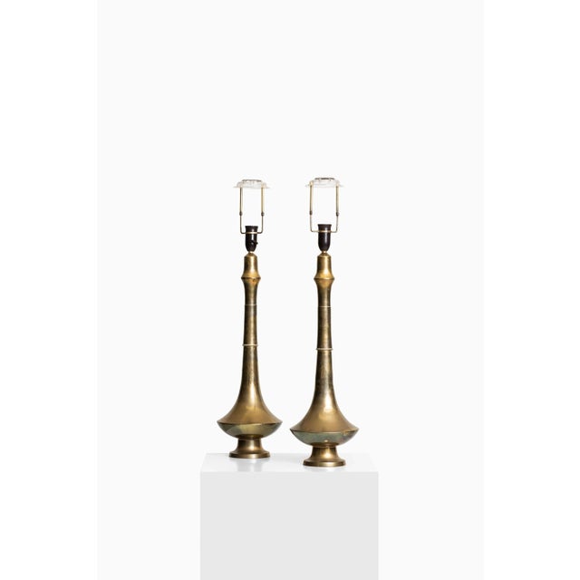Gold Mid-Century Danish Brass Table Lamps, 1950s, Set of 2 For Sale - Image 8 of 9