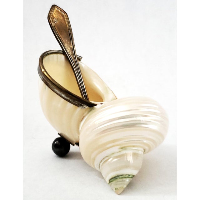 Modern Caviar Dish by Scully & Scully Sterling Silver 925 Hallmarked & Spoon Seashell Shell For Sale - Image 3 of 17