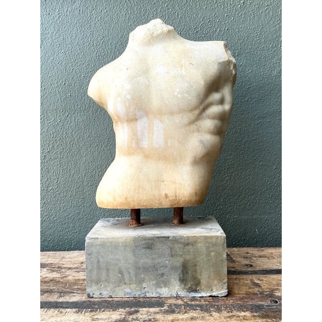 Vintage Stone Torso Sculpture on Cement Base For Sale In West Palm - Image 6 of 12