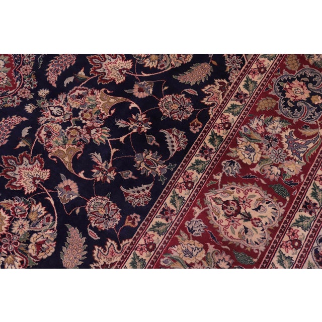 1990s Art Nouveau 1990's Tabriz Pak-Persian Blue/Ivory Wool Rug - 9'2'' X 12'5'' For Sale - Image 5 of 9