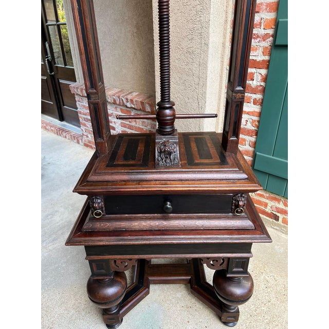 Brown Antique English Book Press Table Renaissance Carved Oak Ebonized Cabinet C1880 For Sale - Image 8 of 18