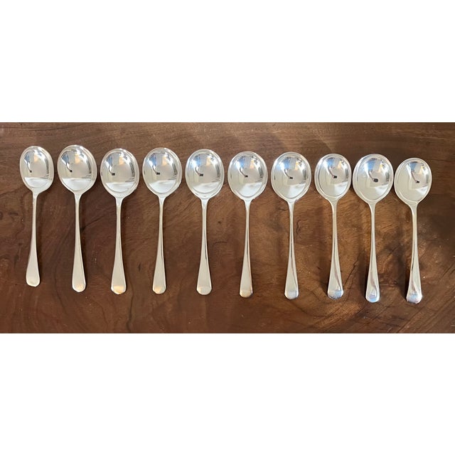Early 20th Century Antique English Epns Silver Plate Cream Soup or Table Spoons - a Set of 10 For Sale - Image 5 of 12