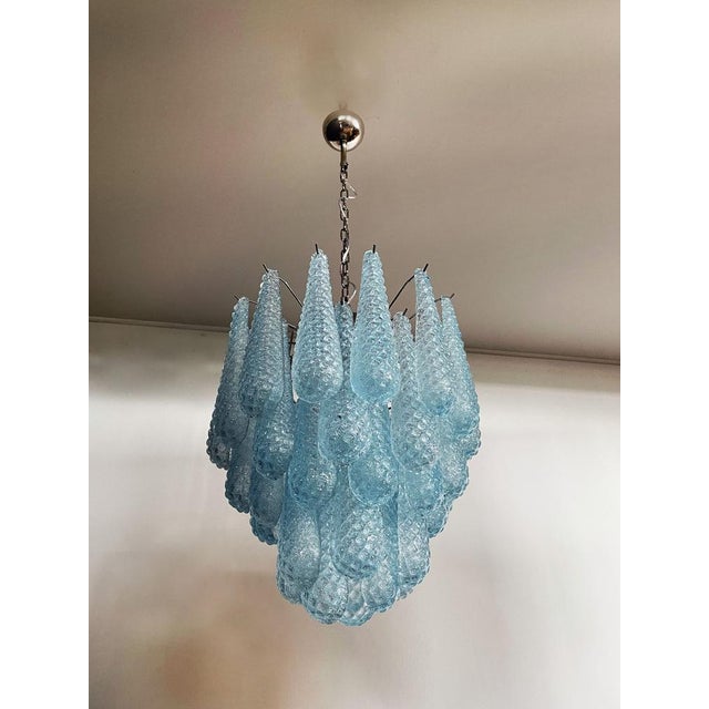 Glass Italian Blue Murano Glass Petals Chandelier, 1990s For Sale - Image 7 of 18