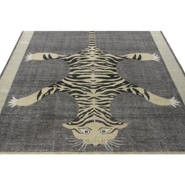 Indian Rug & Kilim’s Tiger Runner Rug in Charcoal, 3x10 For Sale - Image 3 of 6