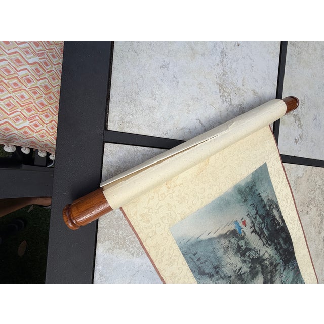 Mid 20th Century Vintage Chinese Landscape Hanging Scroll With Calligraphy & Red Seals For Sale - Image 5 of 8