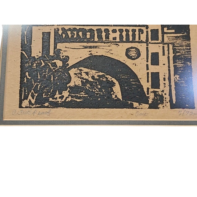 Abstract Artist Proof Signed Framed Bridge Woodcut For Sale - Image 3 of 5