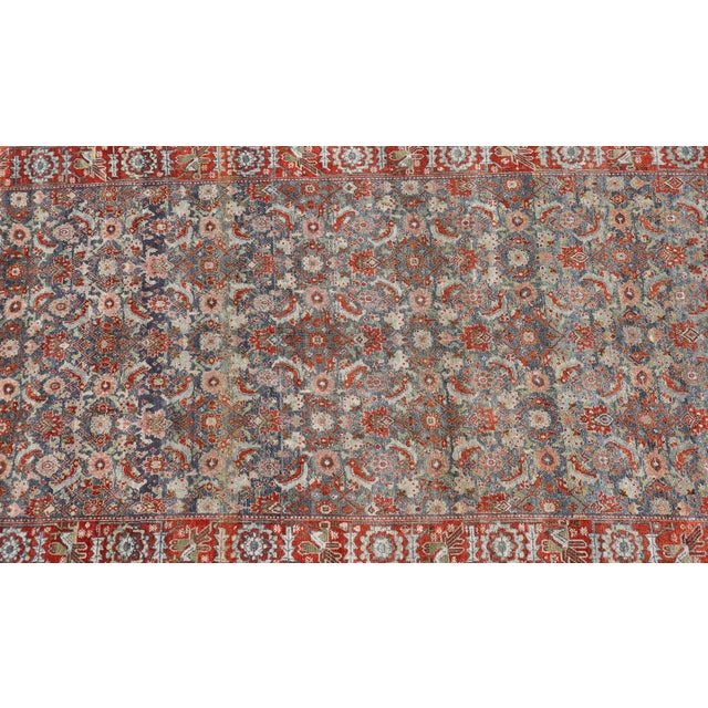 Antique Persian Bidjar Gallery Rug With Blue-Grey Field and Red Herati Design For Sale - Image 11 of 16