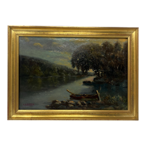 Early 20th Century Tonalist River Landscape Oil Painting by T. J. Nicmoll