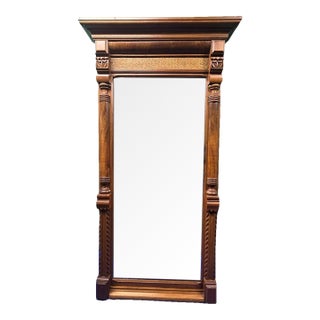 Late 20th Century Wooden Long Wall Hanging Mirror With Carved Designs For Sale