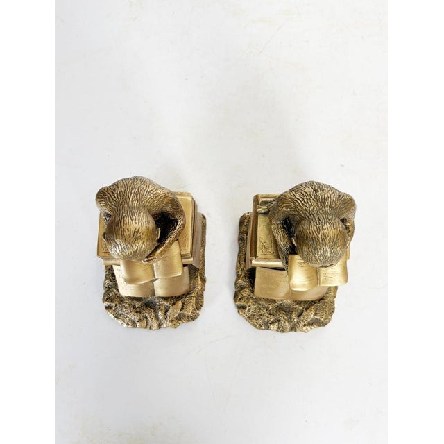1970s Bookends Depicting Sculptures of Monkeys in Gilded Metal, France, 1970s, Set of 2 For Sale - Image 5 of 14