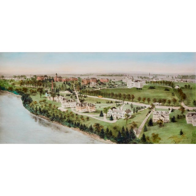 A finely detailed engraving of the University of Maine, Orono, Maine, on Marsh Island between the Stillwater and Penobscot...