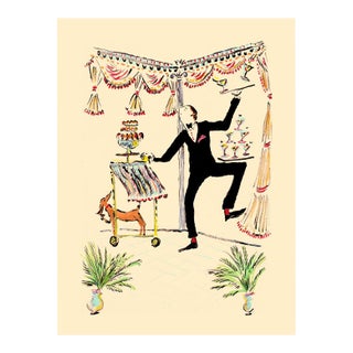 Dog on the Martini Cart Original Contemporary Figurative Print by Pauline De Roussy De Sales For Sale