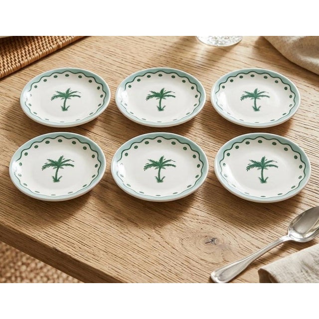 Celadon Fern & Co. X Anthropologie "The Palm Collection" Porcelain Dessert Plates - Set of 6 For Sale - Image 8 of 11