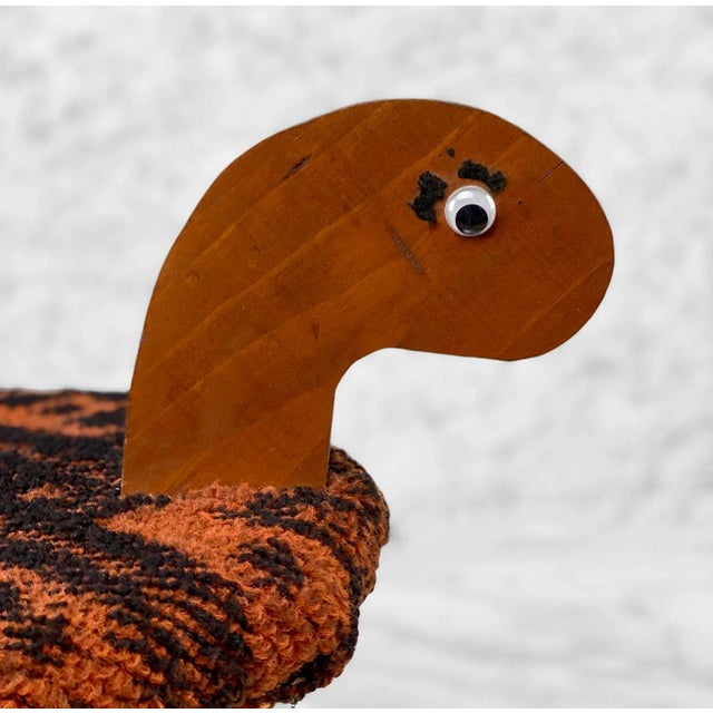 Orange Vintage Boho Orange Argyle Wood Carved Turtle Footstool Ottoman For Sale - Image 8 of 9