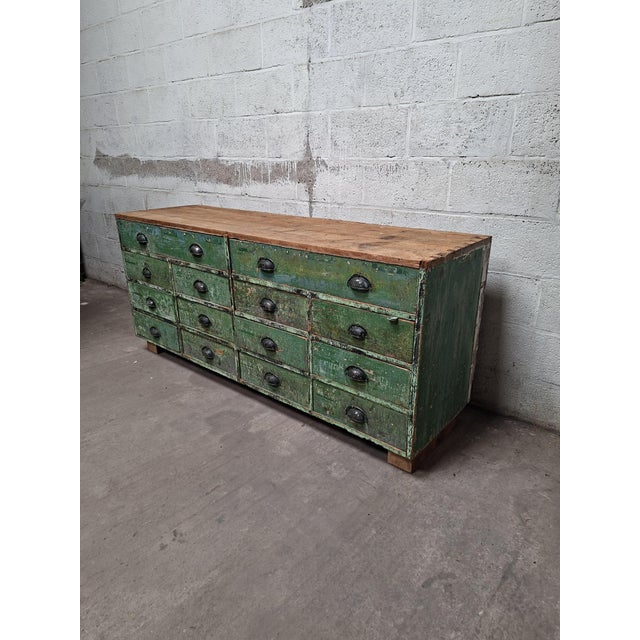 Industrial Green Wooden Drawer Cabinet For Sale - Image 4 of 10
