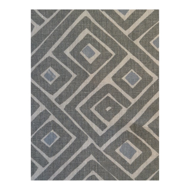 Peter Fasano Labyrinth Printed Linen Fabric in Skylight Blue 1 6/8 Yards For Sale