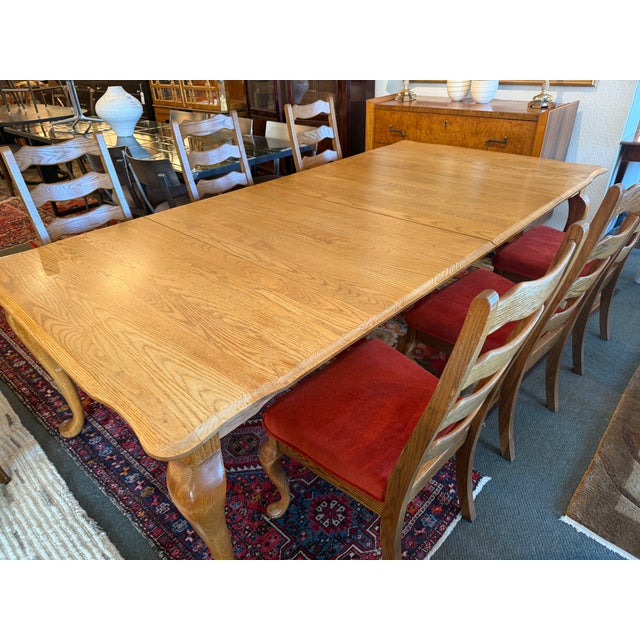 Queen Anne Extension Dining Room Extension Table + Six Dining Chairs Set For Sale - Image 13 of 15