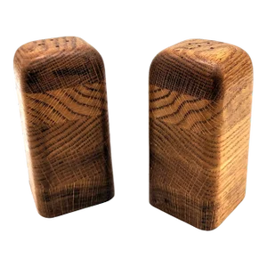 1970s Staved Oak Salt and Pepper Shakers, a Pair
