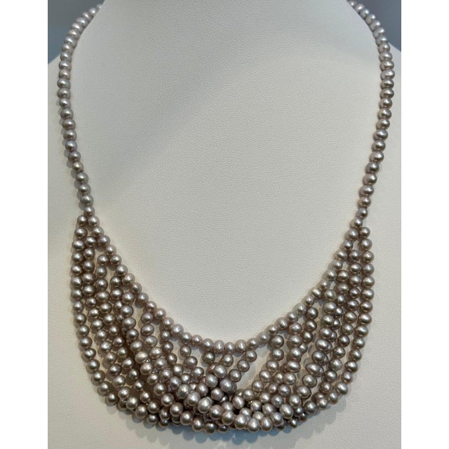 Fresh Water Multilayer Pearl Necklace Timeless Elegance Silver Clasp 18" Long For Sale - Image 13 of 18