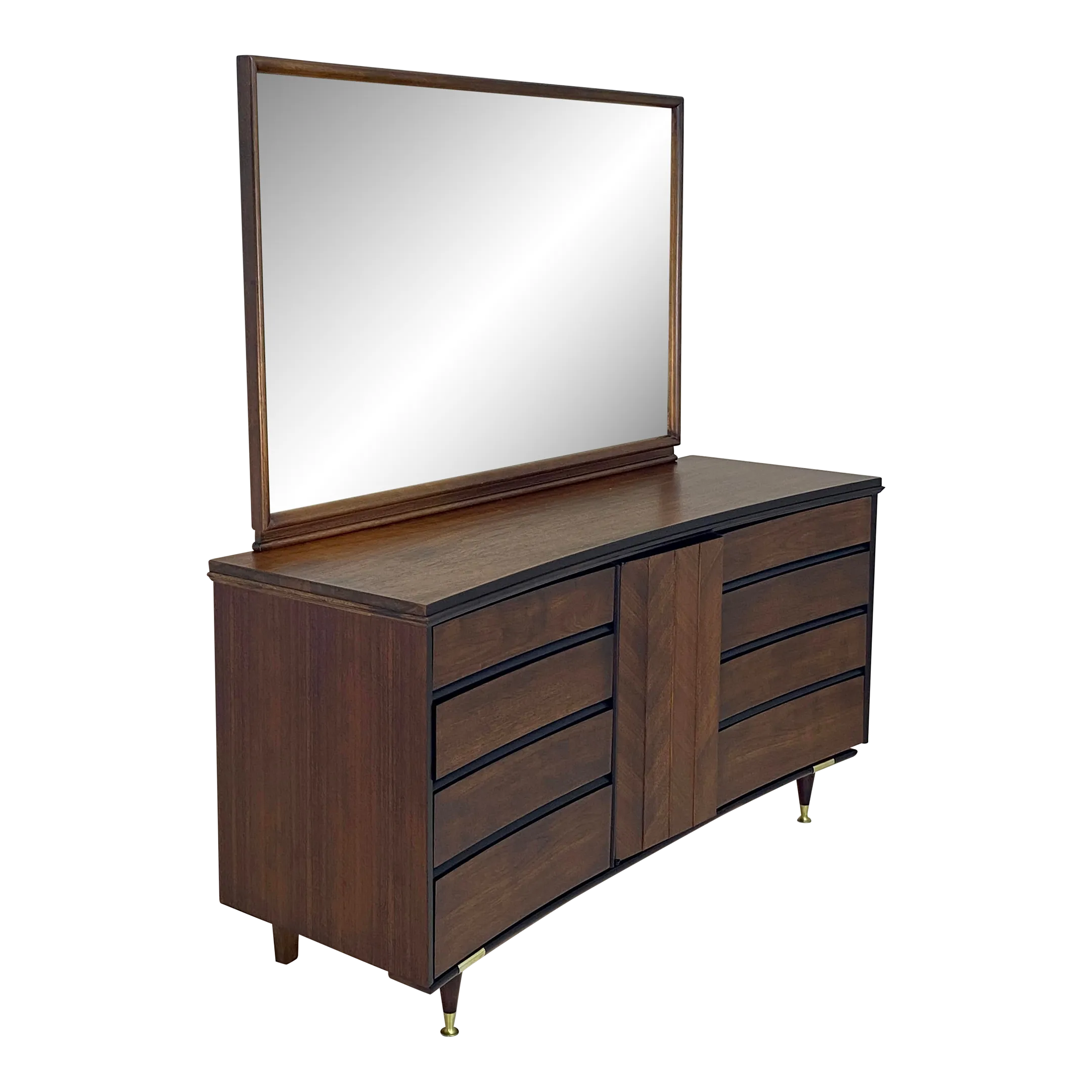 1950s Triple Dresser & Mirror by Unagusta in Walnut | Chairish