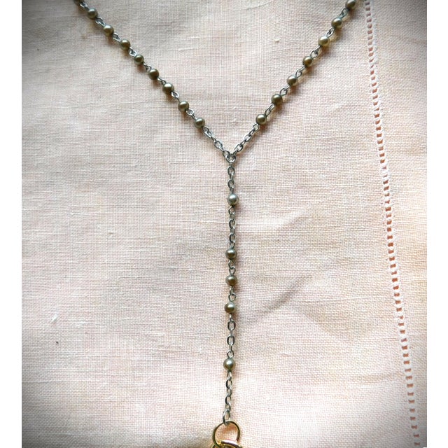 Vintage Pewter Woman Profile Cameo Pocket Watch Locket, Grey Pearl Link Chain For Sale - Image 9 of 15