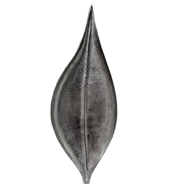Pair of Tall Contemporary Decorative Polished Silver Metal Leaf Sculptures For Sale - Image 4 of 5