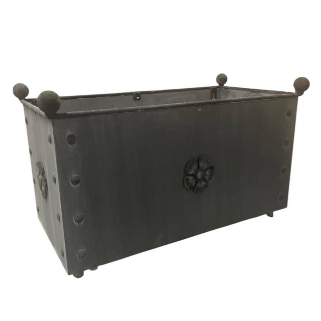 English Contemporary Steel Trough Planter With Rosettes and Ball Finials For Sale - Image 3 of 7