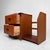 Decorative vintage Japanese desk cabinet from the 1980s, made in warm-toned wood with black metal corner fittings and...