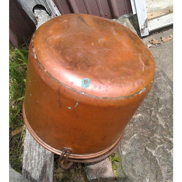 Antique Primitive Copper Kettle or Bucket W Steel Bail Handle For Sale - Image 11 of 12