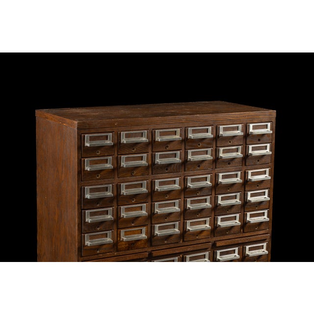 Wood Vintage 60-Drawer Walnut Card Catalog For Sale - Image 7 of 13