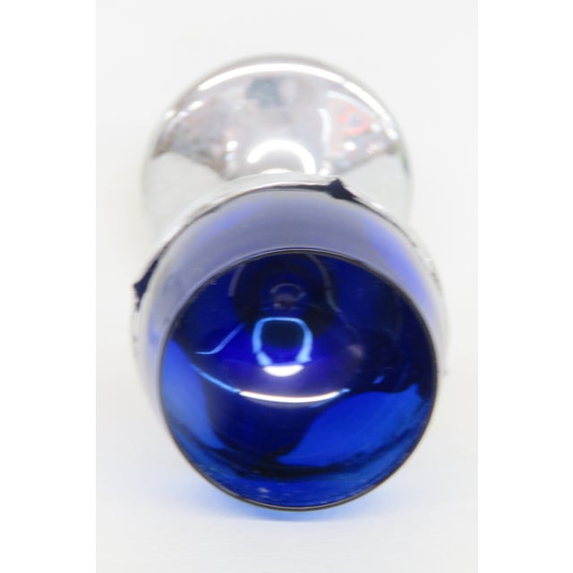 1920s Mid 20th Century Farber Bros Art Deco Liquor Cocktail Glass 1920s Cobalt Blue and Chrome For Sale - Image 5 of 12