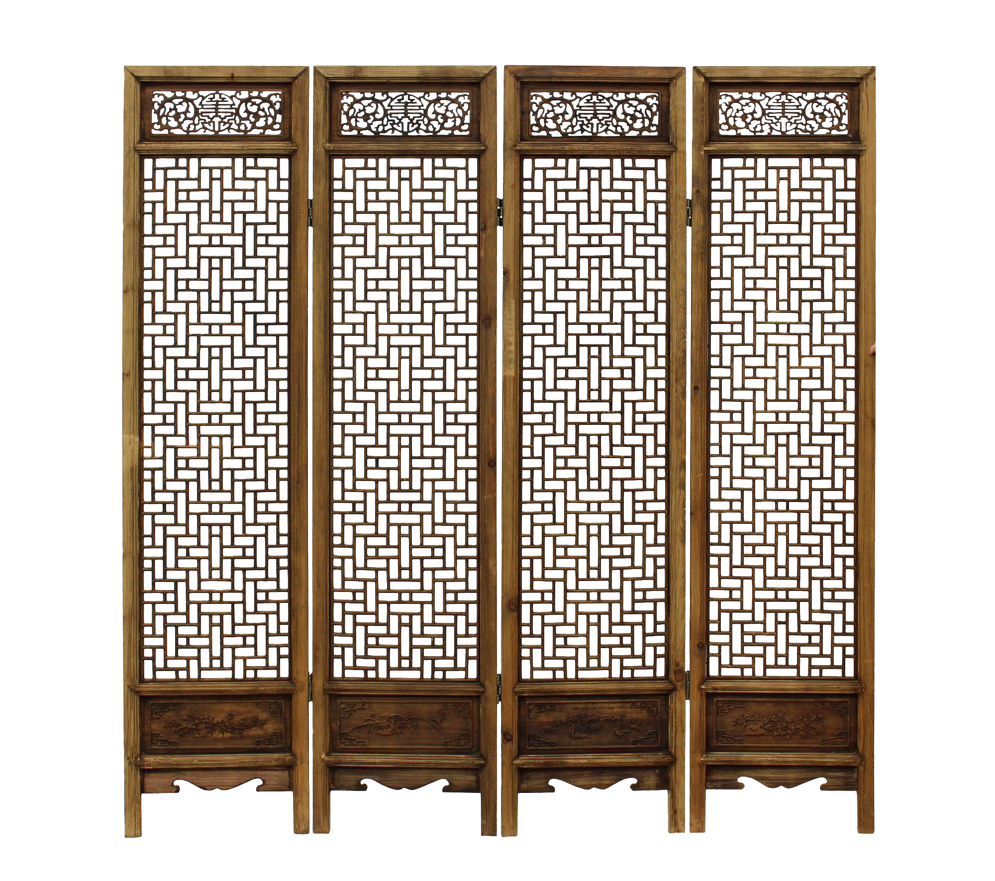 Chinese Vintage Finish Geometric Pattern Wood Panel Screen Chairish