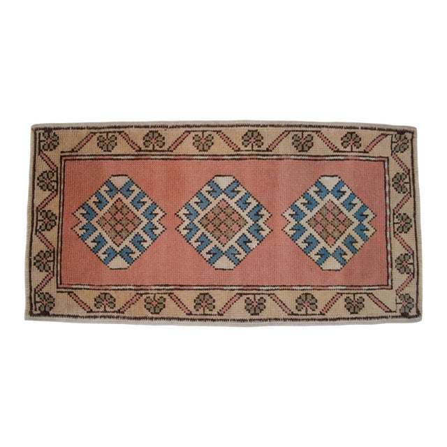 1970s Hand Knotted Turkish Rug Low Pile Muted Small Rug Entry Decor Kitchen Mat - 21" X 40" For Sale - Image 5 of 14