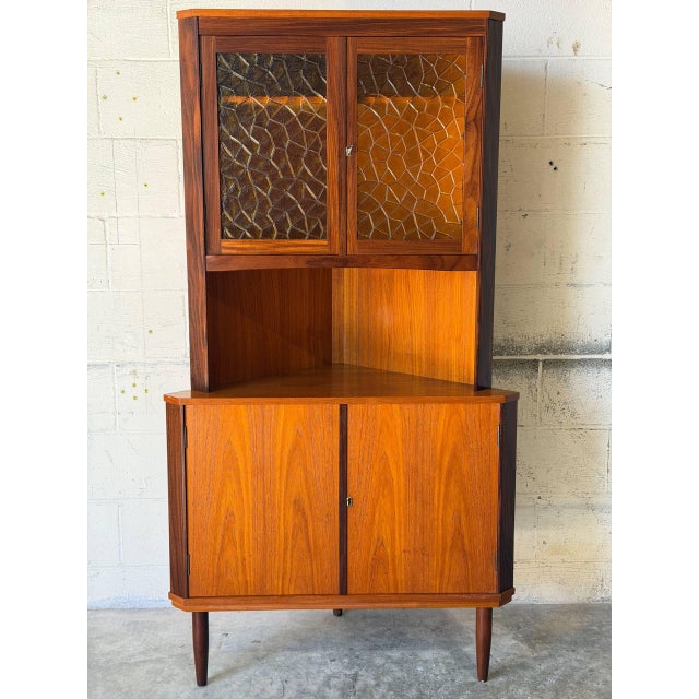 Teak and Rosewood Corner Display Cabinet With Glass Doors Danish Mid-Century Modern 1960s For Sale - Image 10 of 13