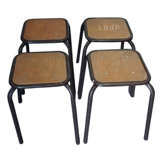 Vintage Industrial Stackable Bar Stools from Mullca, France, 1950s, Set of 4 For Sale