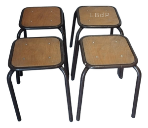 Vintage Industrial Stackable Bar Stools from Mullca, France, 1950s, Set of 4