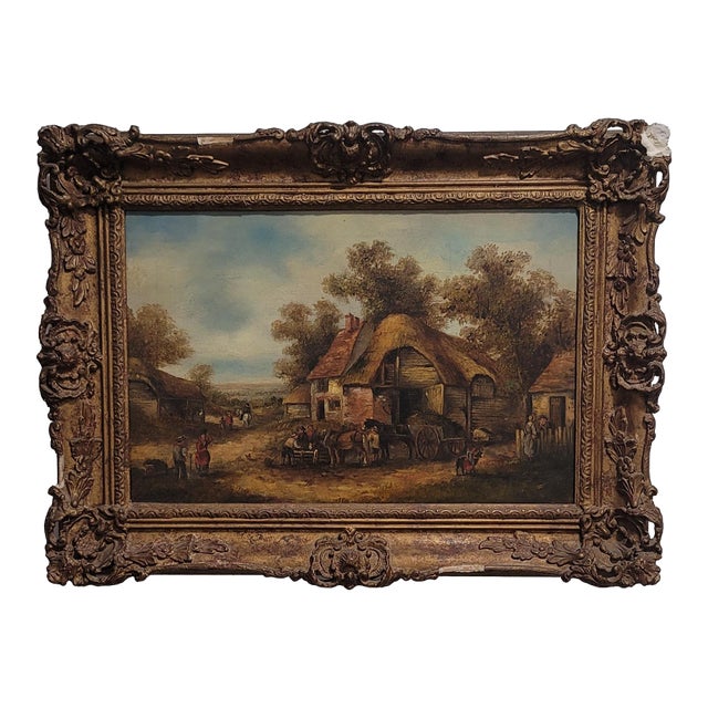 Antique English Original Landscape Oil Painting Georgina Lara 19th Century Gold Frame For Sale