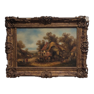 Antique English Original Landscape Oil Painting Georgina Lara 19th Century Gold Frame