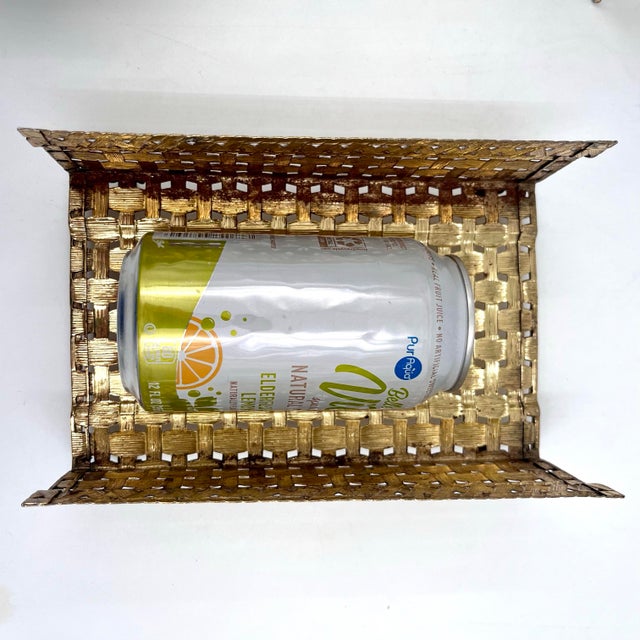 Vintage Hollywood Regency Gold Metal Basketweave Guest Towel Tray For Sale - Image 4 of 12