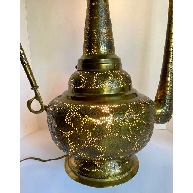 Vintage Moroccan Pierced Brass Ewer-Shaped Statement Lamp For Sale - Image 12 of 12