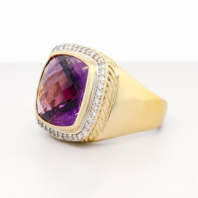 Late 20th Century Vintage David Yurman 18k Yellow Gold, Amethyst, & Diamond Albion Cocktail Ring For Sale - Image 5 of 14