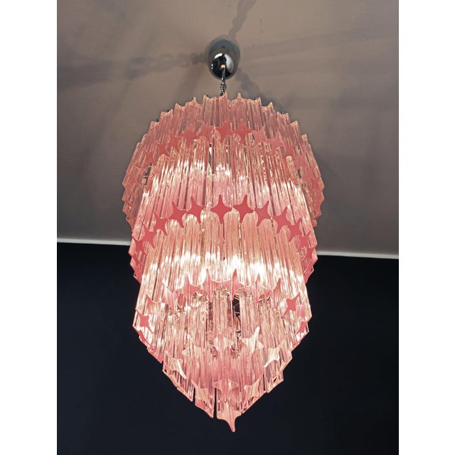 Murano Glass Chandelier with 112 Pink Quadriedri, 1990s For Sale - Image 11 of 18