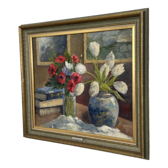 Johan Jacobsson, Tulips and Poppies, 1950s, Oil on Canvas, Framed For Sale